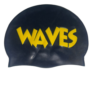 Waves Swim Cap in Navy Blue  and Yellow
